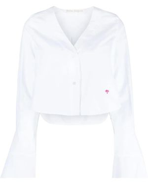 Palm Angels Flute-Sleeves Cropped Cotton Shirt - White