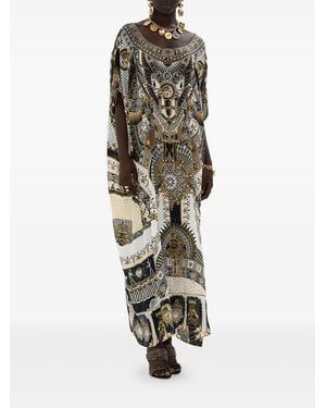 CAMILLA Temples of Dendara-print kaftan dress - Blanco
