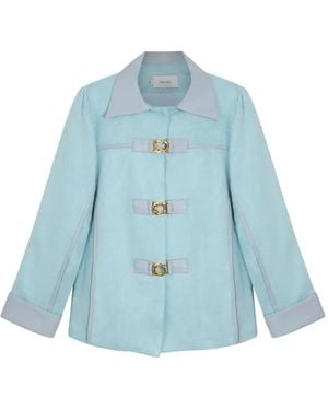Isolda Leather-Trimmed Jacket - Blue