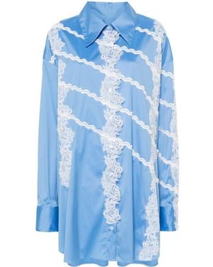 Viktor & Rolf Lace-Appliqué Cotton Shirt Dress - Blue