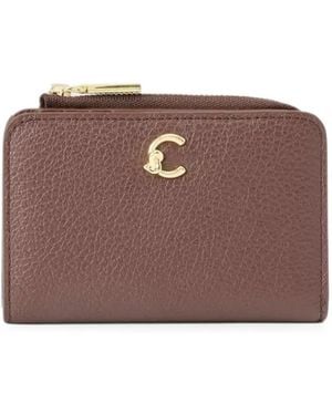 Coccinelle Small C-Me Logo-Plaque Pebbled Leather Wallet - Brown