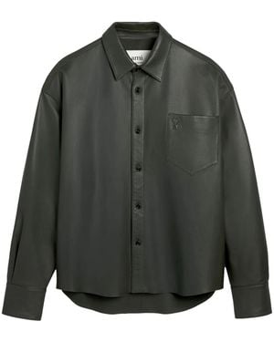 Ami Paris Ami De Coeur-Embroidery Lambskin Shirt - Grey