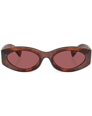 Miu Miu Logo-Lettering Oval-Frame Sunglasses - Red