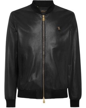 Billionaire Basic Leather Bomber Jacket - Black