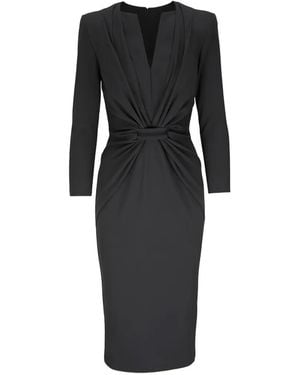 Giorgio Armani Knot-Detail V-Neck Dress - Black