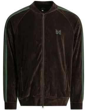 Needles Track Side-Stripe Zip-Up Cotton Sweatshirt - Black