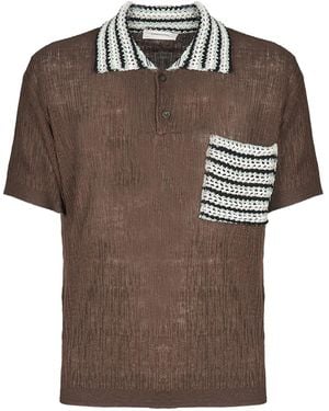 Atomo Factory Crochet-Trim Polo Shirt - Brown
