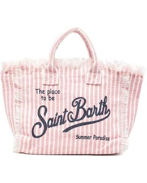 MC2 Saint Barth Striped Fringed Beach Bag - Pink