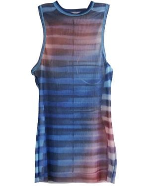Jean Paul Gaultier Striped-Pattern Mesh Top - Blue