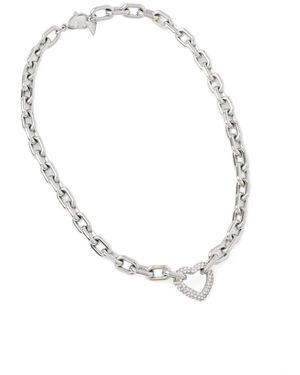Guess Beloved Crystal-Embellished Heart-Pendant Necklace - White