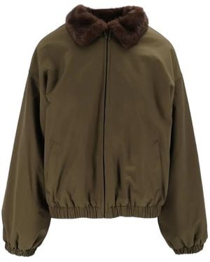 ELEH Fur-Trim Collar Bomber Jacket - Green