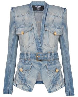Balmain Belted Denim Jacket - Blue