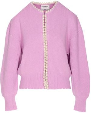 Essentiel Antwerp パールトリム ラウンドネックカーディガン - ピンク