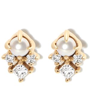 Mateo 14Kt The Little Things Diamond Pearl Stud Earrings - Metallic