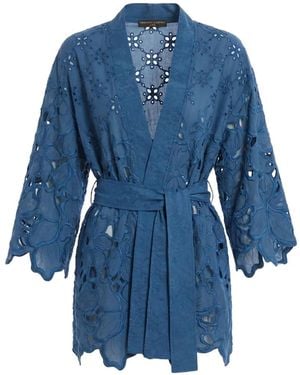 Ermanno Scervino Openwork Belted Kimono - Blue