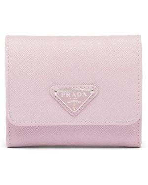 Prada Triangle-Logo Saffiano Leather Wallet - Pink
