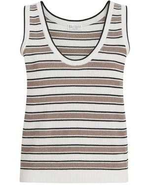 Brunello Cucinelli Cotton Knit Top With Sparkling Stripes - Grey