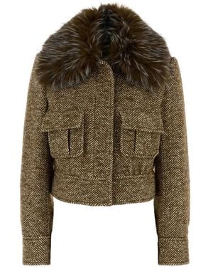 Zimmermann Valiant Herringbone Faux-Fur Collar Tweed Jacket - Brown