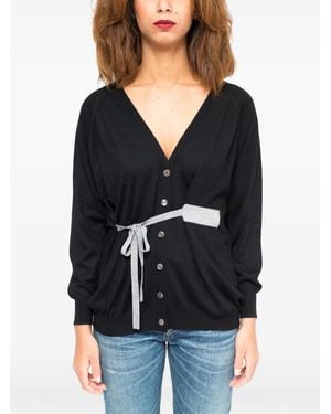 LA ROSE Belted V-Neck Cardigan - Black
