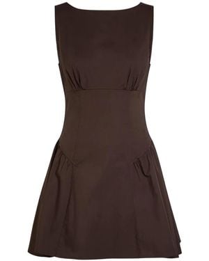 STAUD Gwen Gathered-Waist Flared Mini Dress - Brown