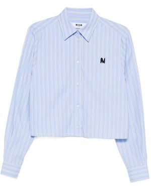 MSGM Striped Logo-Embroidered Shirt - Blue