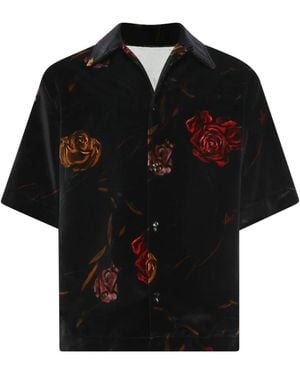 Amiri Rose-Print Velvet Shirt - Black