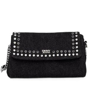 DKNY Stud-Embellished Denim Shoulder Bag - Black