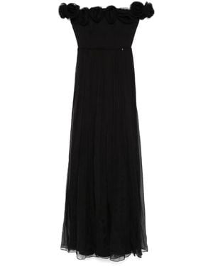 Nissa Floral-Appliqué Silk Maxi Dress - Black