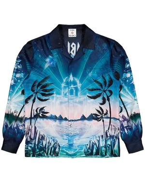 CASABLANCA Crystal Alchemy Cuban Collar Shirt - Blue