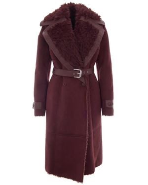 Patrizia Pepe Belted Faux-Shearling Coat - Purple