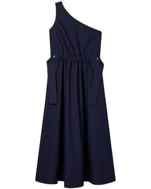 Tory Burch One-Shoulder Belted Cotton Dress - Blue