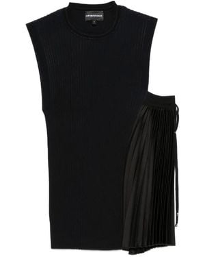 Emporio Armani Ribbed-Knit Pleated-Panel Top - Black
