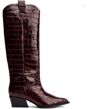 Poeve 50Mm Macy Crocodile-Embossed Boots - Brown