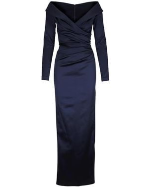 Talbot Runhof Roadtrip Draped V-Neck Maxi Dress - Blue