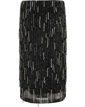 Pinko Beaded Fringe Midi Skirt - Black