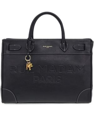 RUE MADAM PARIS Maison Logo-Embossed Contrast-Stitched Tote Bag - Black