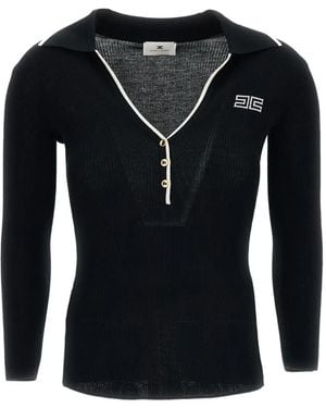 Elisabetta Franchi Logo-Plaque Ribbed-Knit Sweater - Black