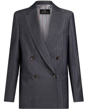 Etro Wool Double Breasted Jacket - Blue