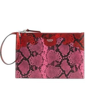 Ganni Fairy Embossed Snake-Print Clutch Bag - Red