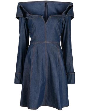 Saiid Kobeisy Bonded-Seam Washed Denim Minidress - Blue
