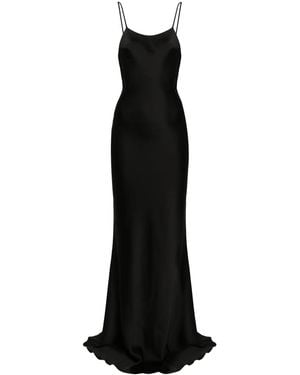 ANDAMANE Round-Neck Satin Maxi Dress - Black