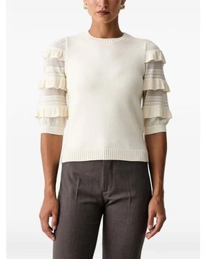 Twinset Mesh-Stitch Sweater With Ruffles - White
