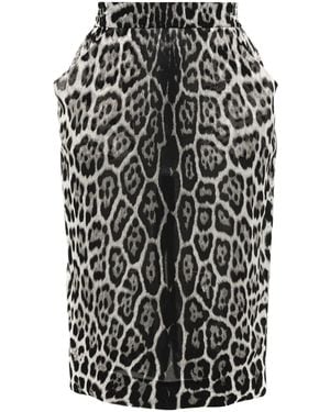 Saint Laurent Leopard-Print Straight Hem Skirt - Black