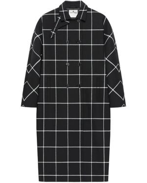 Courreges Checked Double-Breasted Coat - Black