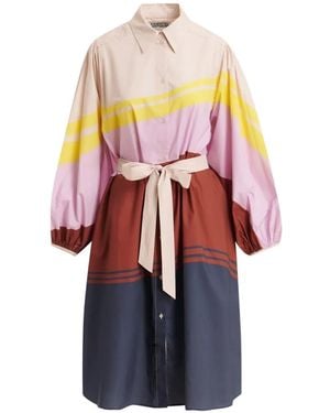 Essentiel Antwerp Robe-Chemise Ceinturée Jerulo À Rayures - Blanc