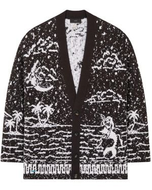 Alanui Ocean Whispers Palm-Tree Graphic Cardigan - Black