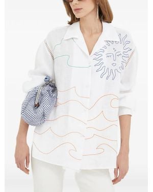 Beatrice B. Sun-Embroidered Open-Knit Shirt - White