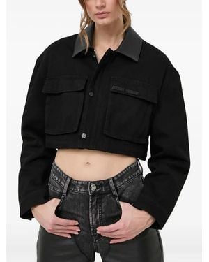 Miss Sixty Cropped Trimmed-Collar Denim Jacket - Black