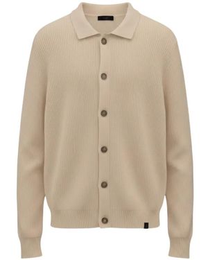 Fay Ribbed-Knit Polo Cardigan - Natural