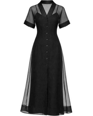 STAUD Elle V-Neck Button Dress - Black